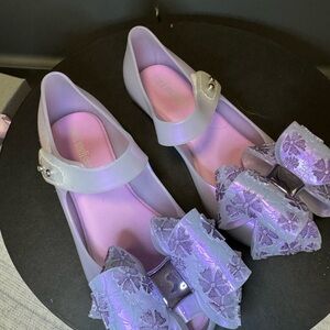 Mini Melissa Lavender and White Dress Shoes with Floral Bow